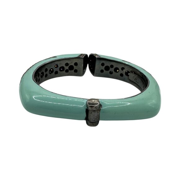 Rina Limor Off Turquoise Enamel Bracelet 925 Sterling Silver Clamper Bangle - Picture 3 of 5